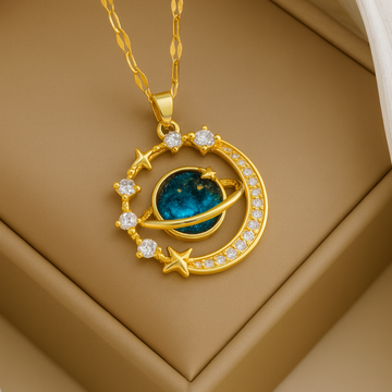 Cosmic Glow β Gold Moon & Planet Necklace